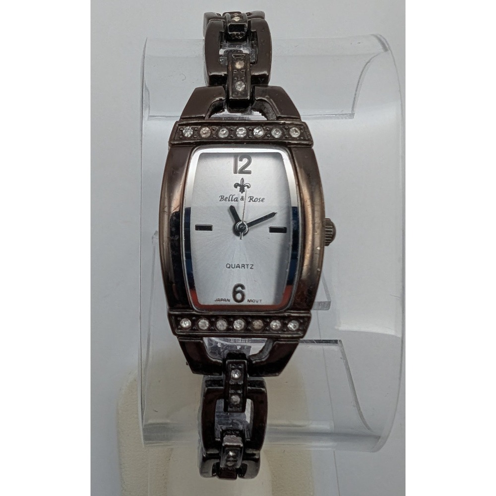 Bella & Rose Ladies Gem Fashion Quartz Watch 19mm Rectangle Silver Tone Bracelet
